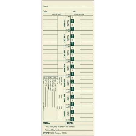 TOPS Form, Time, Card, Wk, 3-3/8X8.2 Pk TOP1252